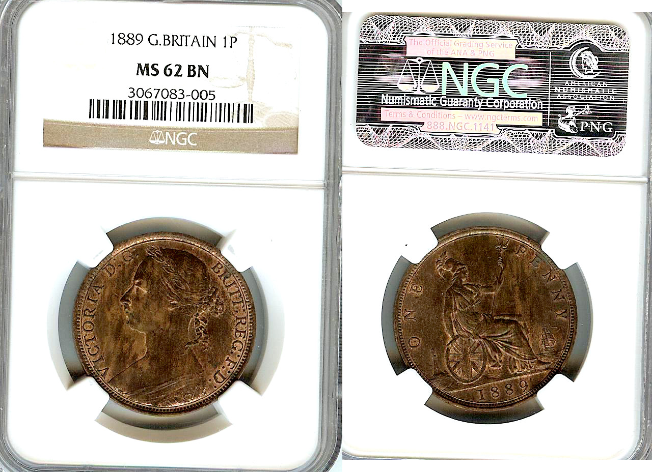 English Penny 1889 NGC MS62BN